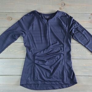 Athleta Long Sleeve Zip Front Running Top Medium Blue Thumbholes
